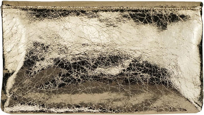 JNB Women's Cracked Metallic Fabric Foldover Clutch with Tassel - Image 2